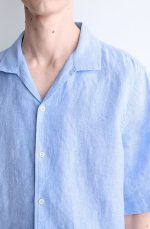 Linen Short-Sleeve Shirt Blue - Image 3