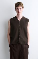 Knitted V-Neck Vest Brown