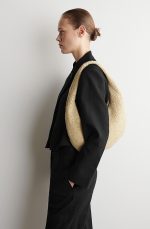 Straw Curved Shoulder Bag Beige - Image 3