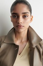 Cotton V-Neck T-Shirt Beige - Image 2
