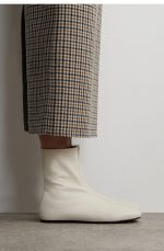 Square-toe Leather Sock Boots Milky White Arrival - Image 2