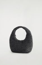 Curved Mini Woven Shoulder Bag Black - Image 3