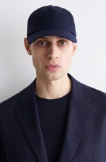 Washed Textured Linen Baseball Cap In Deep Navy Blue