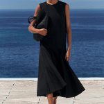Linen Pleated Dress Black