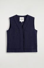 Linen Sleeveless Vest Navy - Image 3