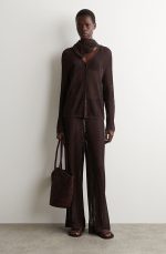 Cut Out Knitted Triangle Scarf Dark Brown - Image 2