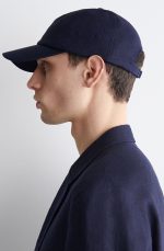 Washed Textured Linen Baseball Cap In Deep Navy Blue - Image 2