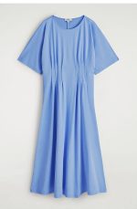 Cotton Pleated Dress Blue - Image 3