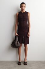 Cylindrical Textured Leather Clutch Bag Dark Brown