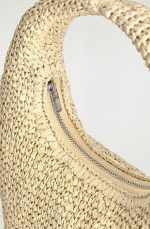 Curved Mini Woven Shoulder Bag Beige - Image 4