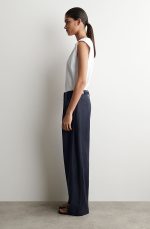 Linen Pleated Pants Navy