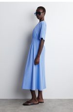 Cotton Pleated Dress Blue