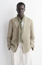 Linen Tassel Scarf Khaki Green/striped