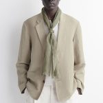 Linen Tassel Scarf Khaki Green/striped