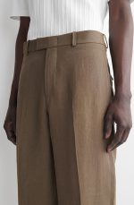 Linen Tapered Trousers Khaki - Image 2