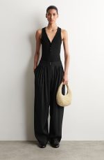 Curved Mini Woven Shoulder Bag Beige