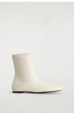Square-toe Leather Sock Boots Milky White Arrival - Image 3