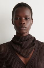 Cut Out Knitted Triangle Scarf Dark Brown