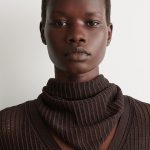 Cut Out Knitted Triangle Scarf Dark Brown