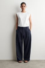 Linen Pleated Pants Navy - Image 3