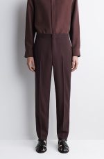 Wool Slim Trousers Brown