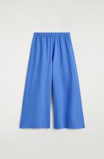 Casual Seersucker Wide-leg Culottes Blue - Image 3