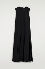 Linen Pleated Dress Black - Image 3