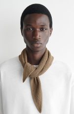 Cut Out Knitted Scarf Khaki Color - Image 2