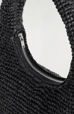 Curved Mini Woven Shoulder Bag Black - Image 4