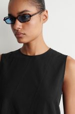 Linen Pleated Dress Black - Image 2