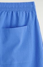 Casual Seersucker Wide-leg Culottes Blue - Image 4